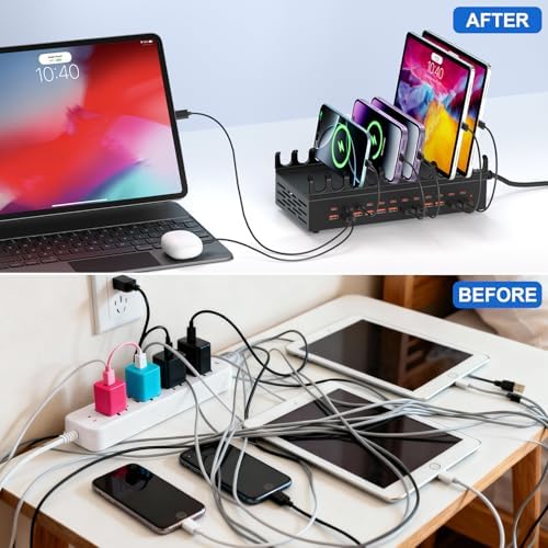 USB Charging Station 300W 24 Ports, Smart Power Distribution and Safety Protection PD/QC Charging Technology Multi Port Fast Charger with 12 USB-C and 12 USB-A for Multiple Devices - Image 7