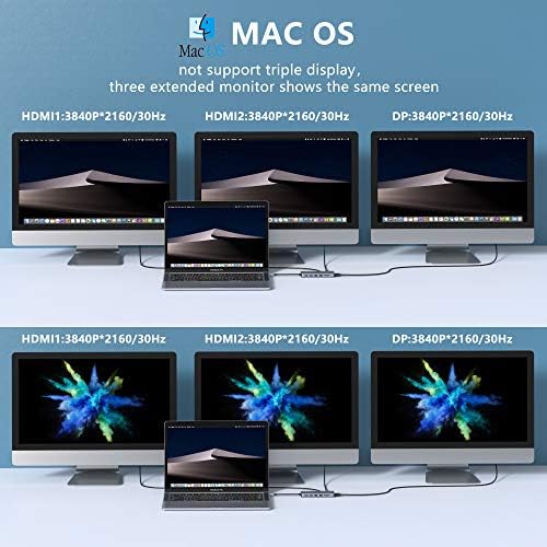USB C Docking Station Dual Monitors 13 in 1 Triple Display USB C Hub for Windows with Dual HDMI 4K, DP, PD Charger, Gigabit Ethernet, 5 USB Ports, SD/TF Card Reader, Mic/Audio for Lenovo HP Dell XPS - Image 3