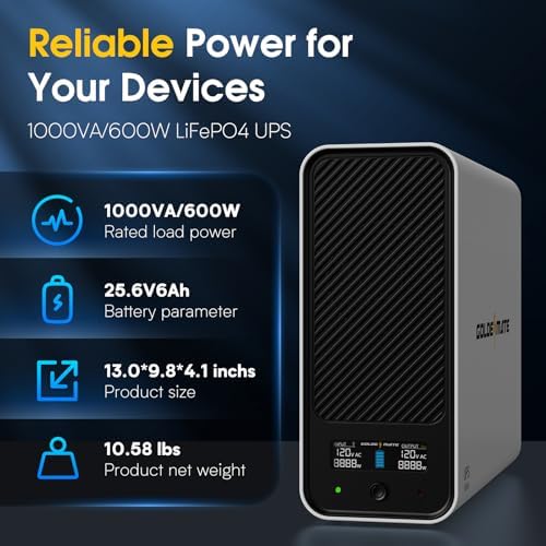 GOLDENMATE 1000VA/600W Lithium UPS Battery Backup & Surge Protector, White - Image 3