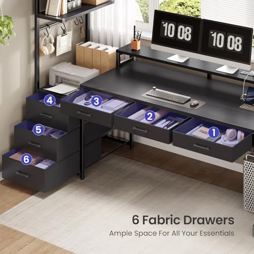 SEDETA 55" Gaming Desk with 6 Drawers and Hutch, Reversible, LED Lights - Image 5