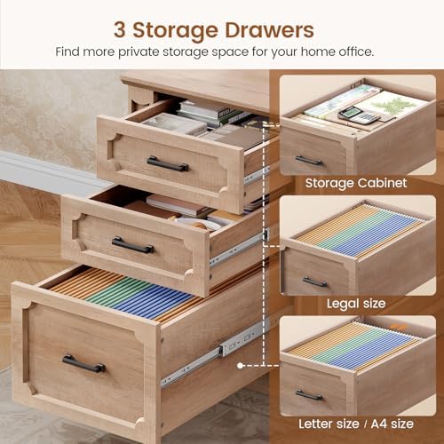 SEDETA Farmhouse L Shaped Desk with Drawers, 70.9" Home Office Desk with Storage Cabinet and Storage Shelves, L Shaped Computer Desk with Power Outlet，Oak - Image 5