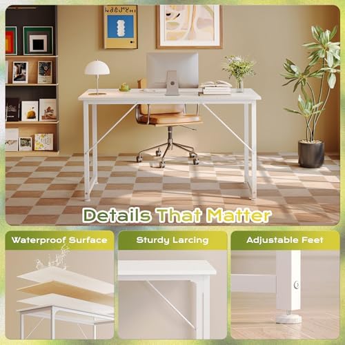PRAISUN 47 Inch Computer Desk, Office Desk, Spacious Desktop, White - Image 6