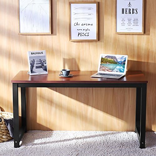Tribesigns Computer Desk, 55 inch Large Office Desk Computer Table Study Writing Desk for Home Office, Teak + Black Leg - Image 4