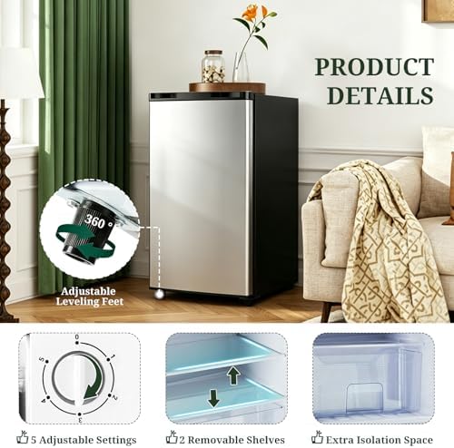 Mini Fridge with Freezer, 3.2 Cu.Ft Compact Single Door Refrigerator with Adjustable Thermostat, Low Noise & Energy Efficient (0.41kWh/Day), Small Fridge for Bedroom, Dorm, Office, Apartment (Silver) - Image 4