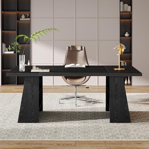 Tribesigns 63-Inch Executive Desk, Modern Black Office Desk with Double Pedestal and Storage Shelves, Simple Large Computer Writing Conference Table Workstations Business Furniture for Home Office - Image 5