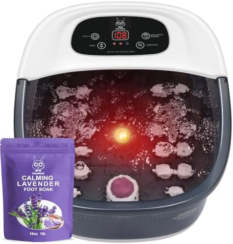 Foot Spa Bath Massager with Heat Bubbles and Vibration Massage and Jets, 16 OZ Calming Lavender Foot Soak with Epsom Salt, Foot Soaker with Red Light, 22 Massage Rollers, Adjustable Temp - Grey by Unknown