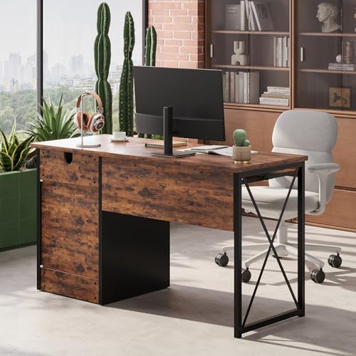 Bestier 47" Computer Desk with Drawers, Home Office Desk with Keyboard Tray, Reversible Industrial Office Desk with Storage Cabinet for Small Space Home Office & Studio, Rustic Brown - Image 6