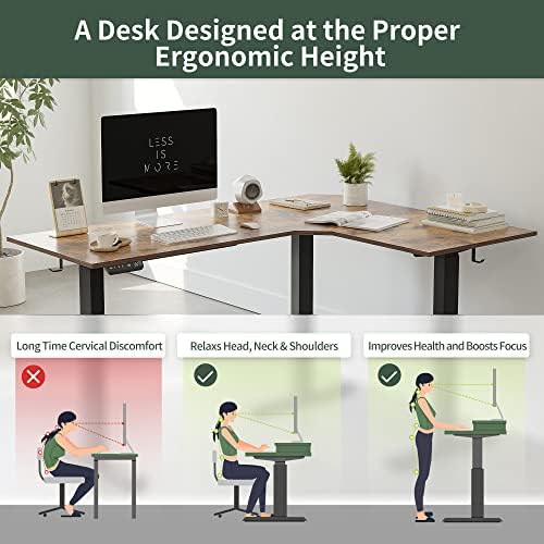 FEZIBO 75 Inches, Supports Over 300lbs, Large L Shaped Standing Desk, Electric Height Adjustable L Shaped Desk, Suitable for Home Office, Rustic Brown Top/Black Frame - Image 4
