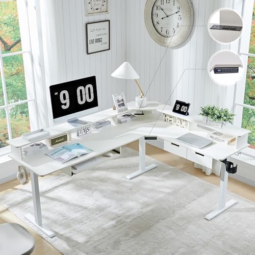 RedLemon 75x60 Inches L Shaped Electric Standing Desk 2 Tier, Antique White by REDLEMON