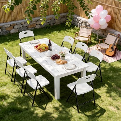 Folding Chairs 4 Pack, Outdoor Folding Chairs for Outside Indoor, Portable 350 lbs Capacity Heavy Duty Plastic Metal Foldable Chairs Commercial Seating for Picnic, Party, Patio, Snow White - Image 2