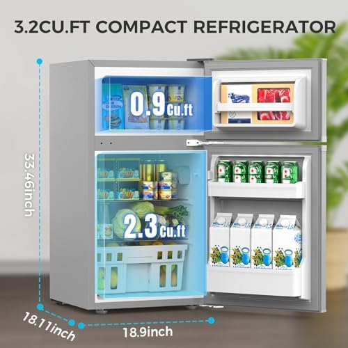 COWSAR 3.2 Cu.Ft Fridge with Freezer, Compact Refrigerator with 2 Doors for Bedroom/Dorm/Office/Apartment/Commercial, Adjustable Thermostat, Energy-efficient, Low Noise - Image 2
