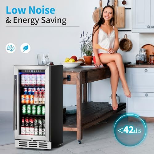 Feelfunn 15 Inch Beverage Refrigerator Under Counter,126 Cans,Silver - Image 6