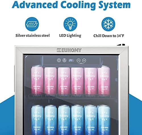 EUHOMY 3.5 Cu.Ft Beverage Cooler, 130 Can Mini Fridge with Glass Door, Small Refrigerator with Adjustable Shelves for Soda Beer or Wine, Perfect for Home/Bar/Office, large, sliver - Image 3