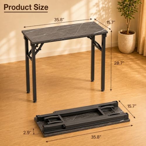 Folding Table Computer Desk - 35.8" No Assembly Folding Desk Design and Foldable Office Desk, Small Desk for Bedroom, Compact Storage Portable Use for Dorm and RV Small Space, Marble Greige - Image 3