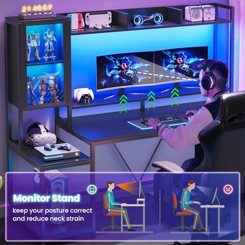 SEDETA 60'' Gaming Desk with Storage, Hutch, Display Cabinet and LED Lights - Image 6