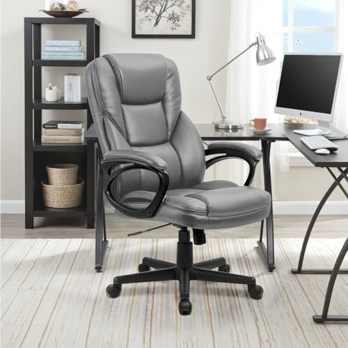 Furmax Office Executive Chair High Back Adjustable Managerial Home Desk Chair, Swivel Computer PU Leather Chair with Lumbar Support (2, Gray) - Image 2