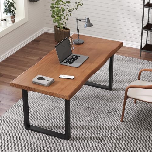 Stylish Solid Wood Office Desk with Sturdy Metal Base - Durable Executive Computer Desk or Dining Table in Multiple Sizes - Perfect for Home Office and Work Environments(Tan70.87in) - Image 5