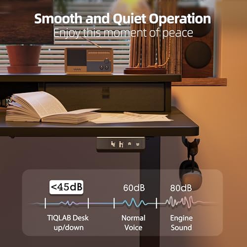 TIQLAB Standing Desk with Two Drawers, Stand Up Standing Desk Adjustable Height, Electric Sit Stand Table with Storage Shelf and Splice Board, 55 * 24 inch, Black - Image 6