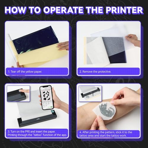 PeriPage P90 Wireless Tattoo Stencil Printer - Portable Thermal Printer with Bluetooth & USB for Smartphone/PC, 5 Free Stencil Papers & USB-C Cable Included, Professional & Beginner - Image 4