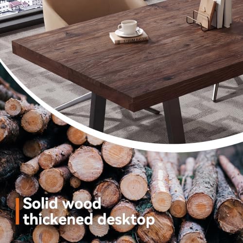 63" Industrial Executive Desk, Solid Wood Computer Laptop Desk with Strong Metal Legs, Study Writing Table Business Workstation for Home Office, Small Conference Table - Image 7