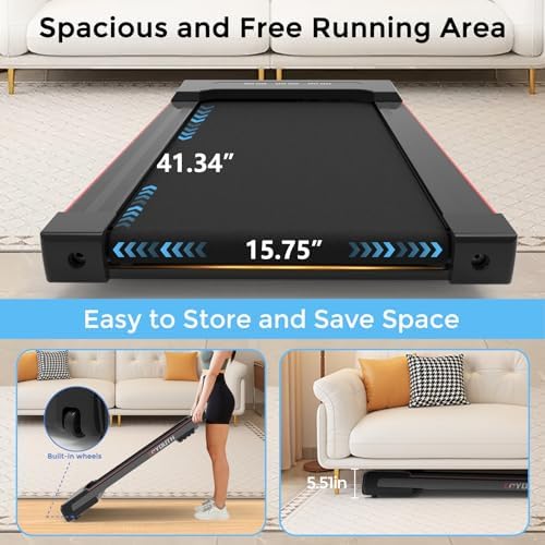 GOYOUTH Walking Pad Treadmill, Under Desk Treadmill for Home Office, Wide Belt Compact Treadmills 300 lbs Capacity, 2.25HP Shock-Absorbing Walking Jogging Running Machine Remote Included - Image 5