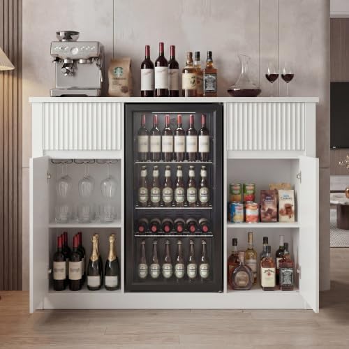 55.1" Coffee Bar Cabinet with Mini Fridge Space, Power Outlet, White - Image 7