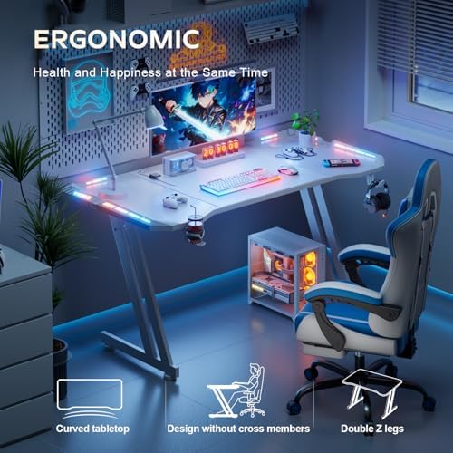 HLDIRECT 47 Inch Gaming Desk with App-Controlled RGB LED Lights, White - Image 5