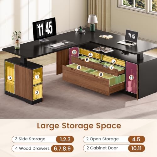 SEDETA Modern L Shaped Executive Electric Standing Desk with 4 Drawers - Image 4