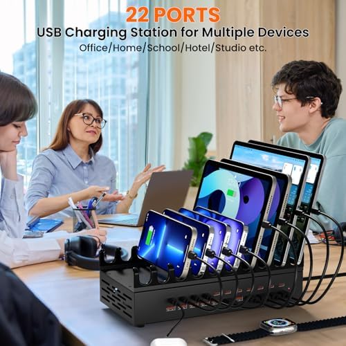 300W USB Charging Station for Multiple Devices - 22 Ports Desktop Multi Fast Charger Station with Device Organizer Stand & Multi Protection, USΒ Power Strip Suitable for Home Office School Studio - Image 7
