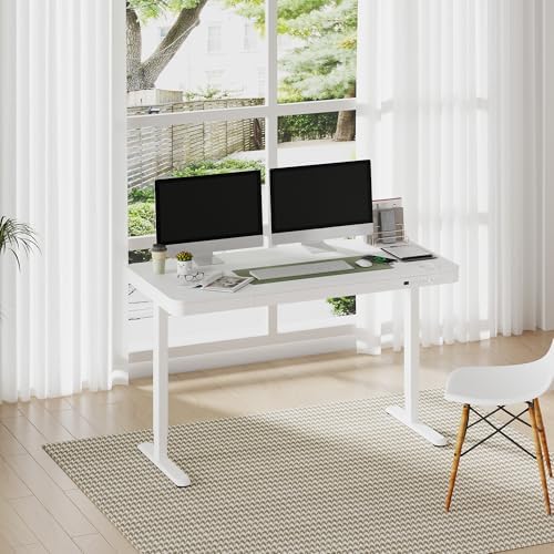 FLEXISPOT Comhar 55" Electric Standing Desk with Drawers, USB Charging Ports, Quick Assembly, Height Adjustable Sit Stand Computer Desk with Child Lock for Modern Minimalist Home Office, White - Image 2
