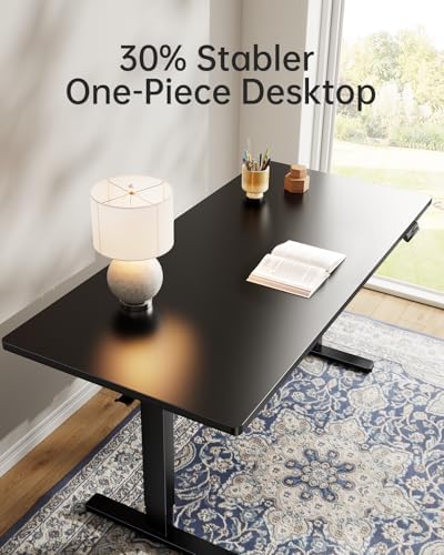 HUANUO Electric Standing Desk, Whole Piece Desktop, Adjustable Height Computer Desk, 4 Height Memory Settings, Sit Stand Up Desk for Home Office, 55" x 27", Black - Image 4