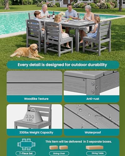 SERWALL Armless Outdoor Dining Set, Patio Dining Set for 6, Light Gray - Image 5