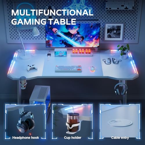 HLDIRECT 47 Inch Gaming Desk with App-Controlled RGB LED Lights, White - Image 6