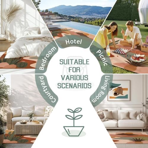 Boho Dessert 3x5 Waterproof Outdoor Rug with Non‑Slip Backing Rustic Southwest Radiant Sunburst Cactus Machine Washable Deck Patio Rug Mat for Camping, RV, Garden, Balcony Pool - Image 7