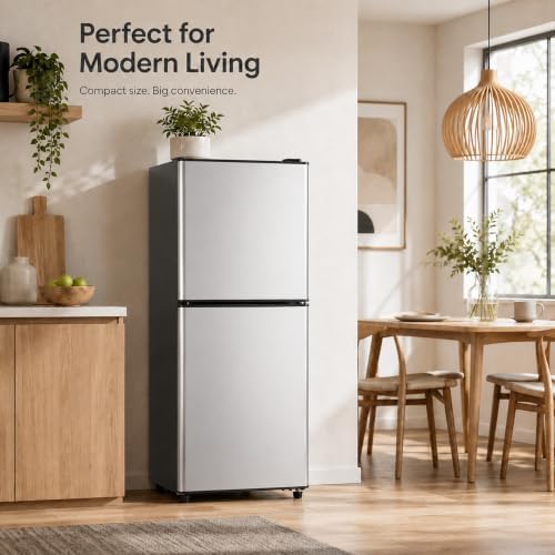 5 Cu.Ft Mini Fridge with Freezer, 2-Door Compact Refrigerator for Dorm/Office/Bedroom, Energy Efficient & Quiet, Silver - Image 6