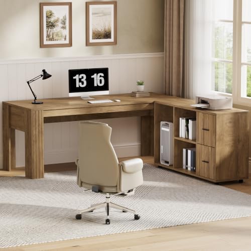 Tribesigns 63" L Shaped Executive Desk with Mobile File Cabinet, Brown - Image 5