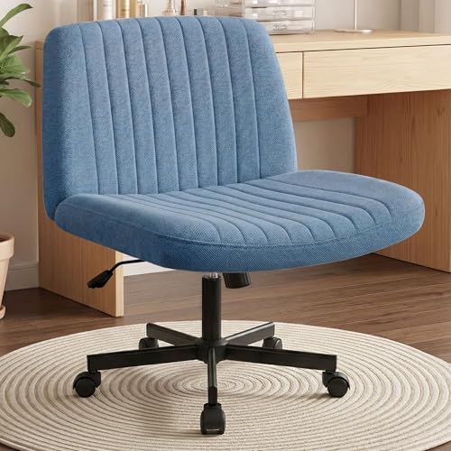 Orange Factory Criss Cross Chair, Wide Fabric Vanity Desk Seat, Blue Wheel by OrangeFactory