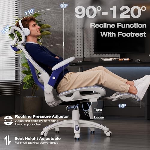 ELABEST X100 Ergonomic Mesh Office Chair with Footrest, Big and Tall Home Desk Chair with 5D Flip-Up Arms, Adjustable 3D Lumbar Support, Gaming & Executive Computer Chair (Cybernetic Pulse) - Image 6