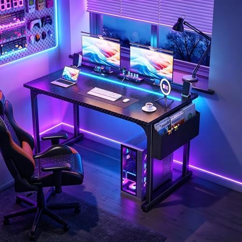 DurayLoly 48" Gaming Desk with Waterproof LED Lights for Bedroom,Black - Image 3