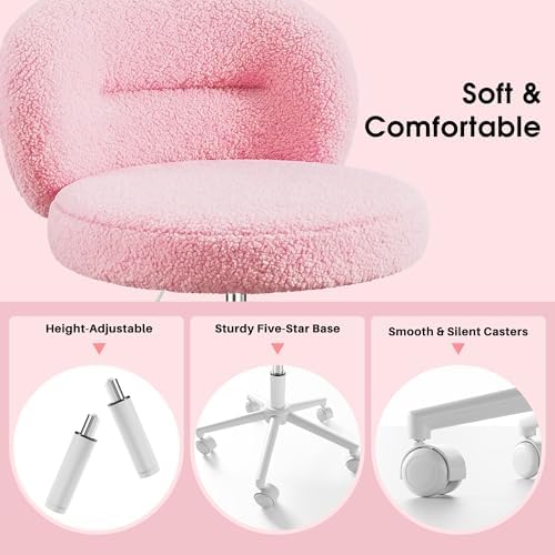 Homkdom Round Vanity Chair with Silent Wheels, 17.32" Wide Seat - Image 6