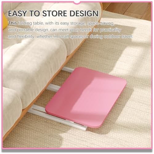 4NM 23.6" Mobile Small Rolling Computer Desk, Folding Laptop Cart Table with Wheels, Portable Office Desk for Small Space Couch Bed - Pink and White - Image 5