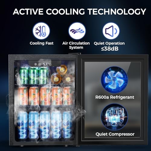 COWSAR 1.7 Cu Ft Beverage Refrigerator and Mini Fridge Cooler - 68 Can Capacity, Glass Door, Quiet Operation, LED Temperature Control, Holds 16 Wine Bottles for Bar, Home, Office - Image 3