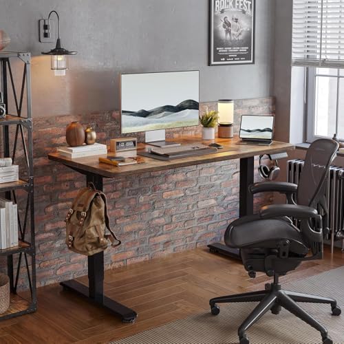 TIQLAB 55 * 28 Inches Standing Desk, Adjustable Height Stand up Desk,Sit Stand Home Office Table with Splice Board, Rustic Brown - Image 2