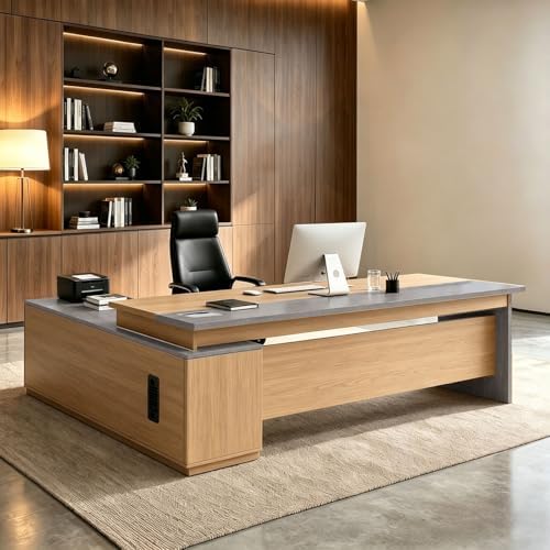L Shaped Executive Desk with Drawers, Large Wood Workstation, Modern Executive Office Furniture for Home Office and Business Workspace, Multiple Sizes & Colors by Unknown