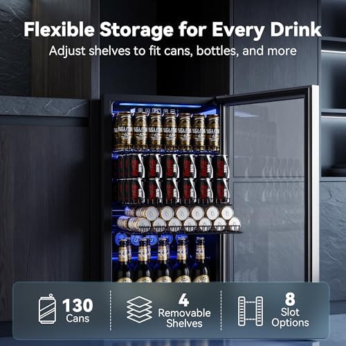 130 Can Beverage Refrigerator, 3.2 Cu.Ft Mini Fridge Beverage Cooler - Image 6