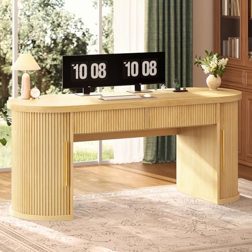SEDETA 58.3" x 21.7" Fluted Office Executive Desk with 2 Drawers Storage by SEDETA