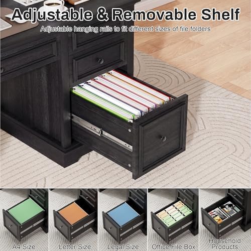 Vipbear 60" Farmhouse Executive Desk with Drawers and Cabinet, Embossed Texture Wood Home Office Desk, Rustic Computer Writing Desk, Workspace for Work Study Writing, Black - Image 5