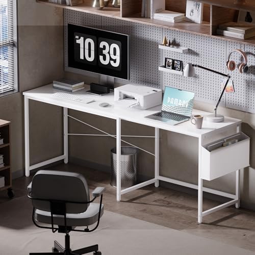 Pamray 47 Inch Reversible L Shaped Gaming Desk Corner Computer Desk with Storage Bag Home Office Table for Writing Study White - Image 4