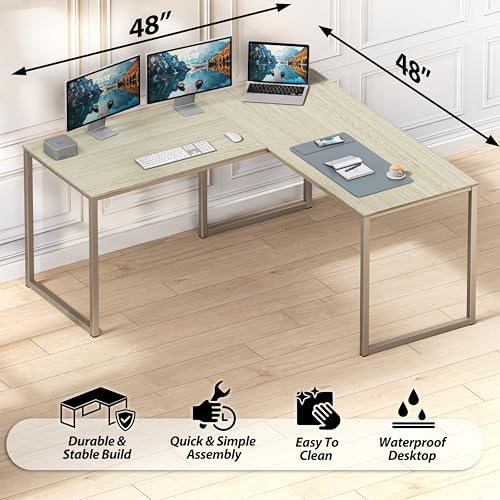 SHW Mission 48 x 48 L-Shape Home Office Computer Desk, Maple - Image 5