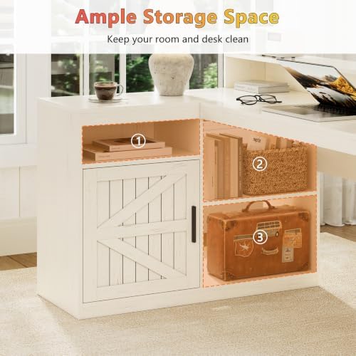 63" Farmhouse L Shaped Desk with Drawers and Printer Stand for Home Office - Image 6